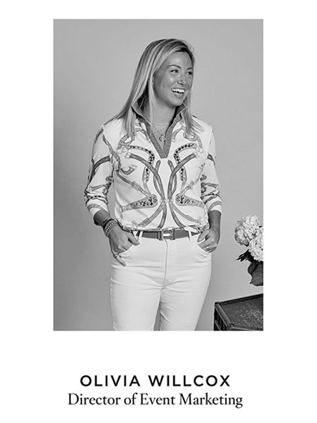 Olivia in Greens polo and white jeans