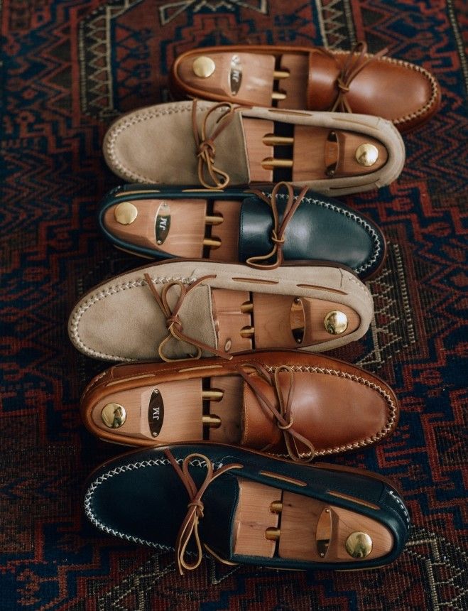 laydown of mens suede and leather moccasins