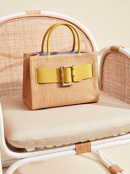Holland Bamboo Tote Bag on a brown chair