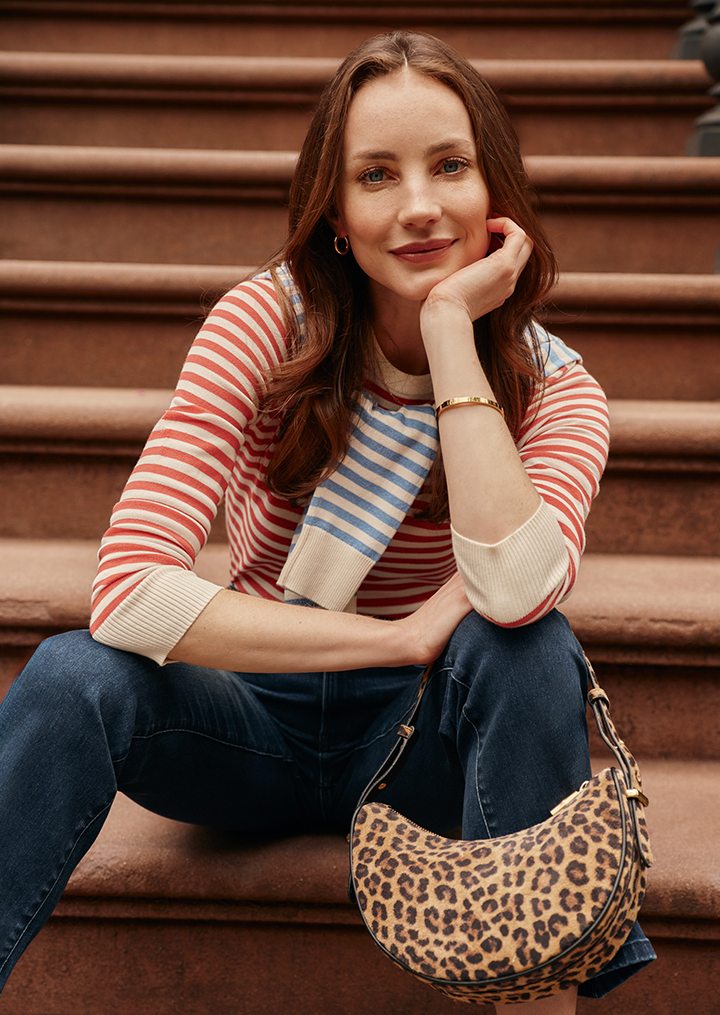 model wearing lois top, watson and pant and loafer in green.