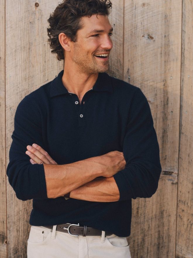 Dk_Navy Solid Langston Cashmere Polo Sweater | Men's Sweaters | J.M