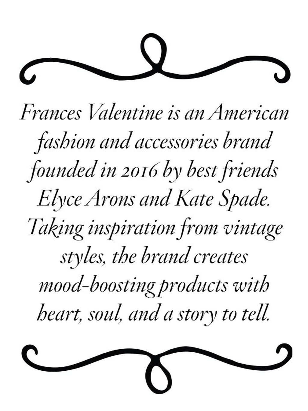 text block giving information about the brand Frances Valentine