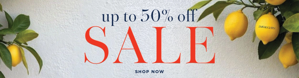 Banner advertising "up to 50% off SALE" with "SHOP NOW" text and lemons.