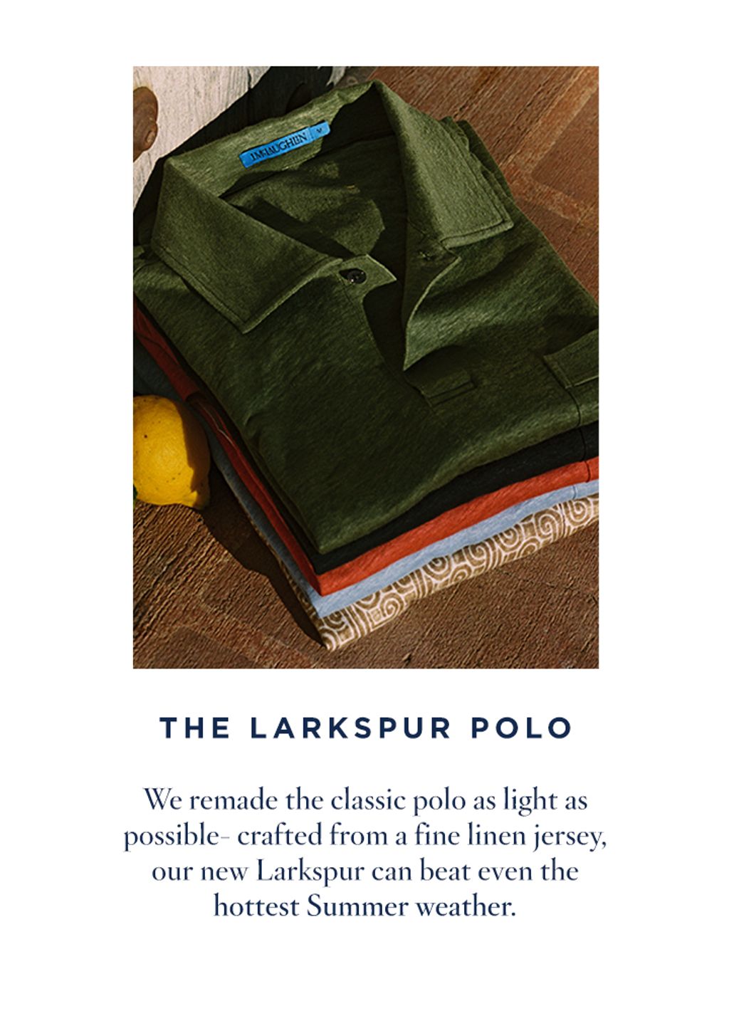 Mens linen polos stacked by color