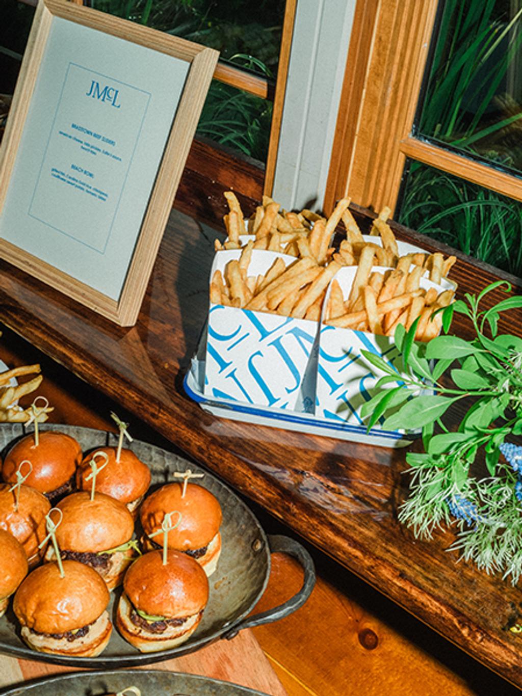 Light bites featuring custom J.McLaughlin fry holders at Sullivan's Fish Camp.