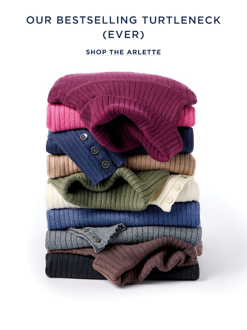 colorful stack of arlette turtlenecks