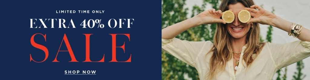 Limited Time Only: Extra 40% Off Sale. Shop Now. A smiling woman covers her eyes with lemon halves.