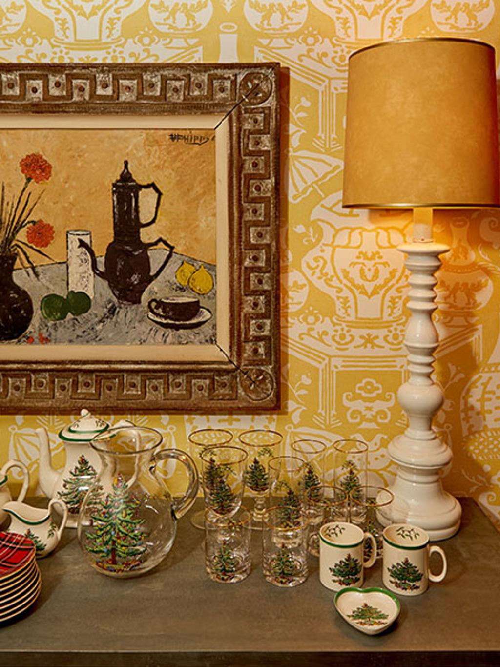 Christmas tableware on counter Christmas tableware on counter
