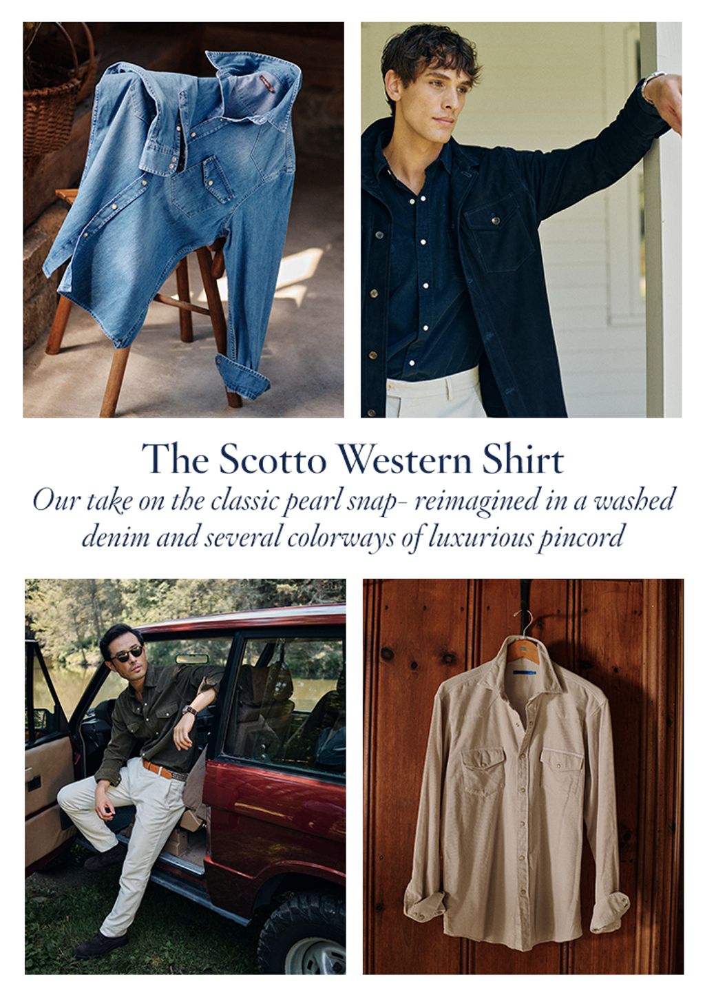 Collage of Scotto western button up shirts.