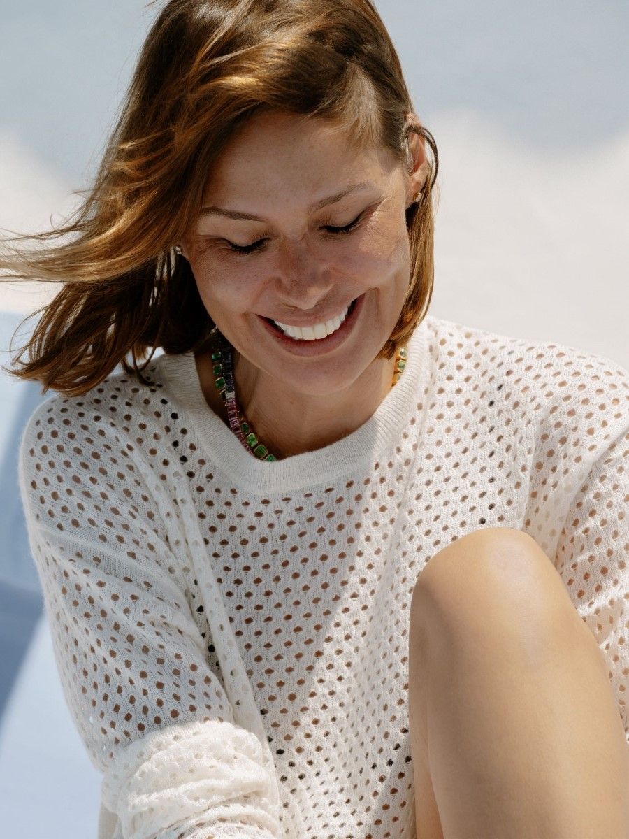 Ivory Solid Philomena Cashmere Linen Sweater | Women's Sweaters