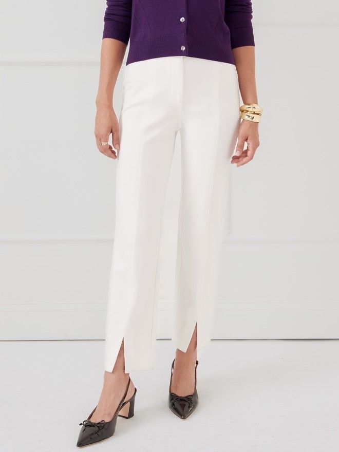 womens cream trouser pant with split hem detail