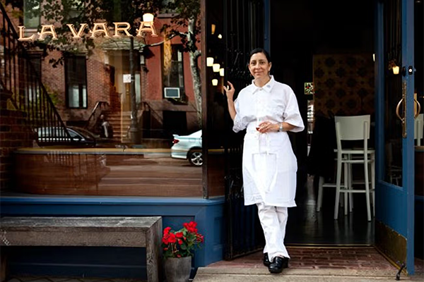 La Vara restaurant front with Chef Alex Raij