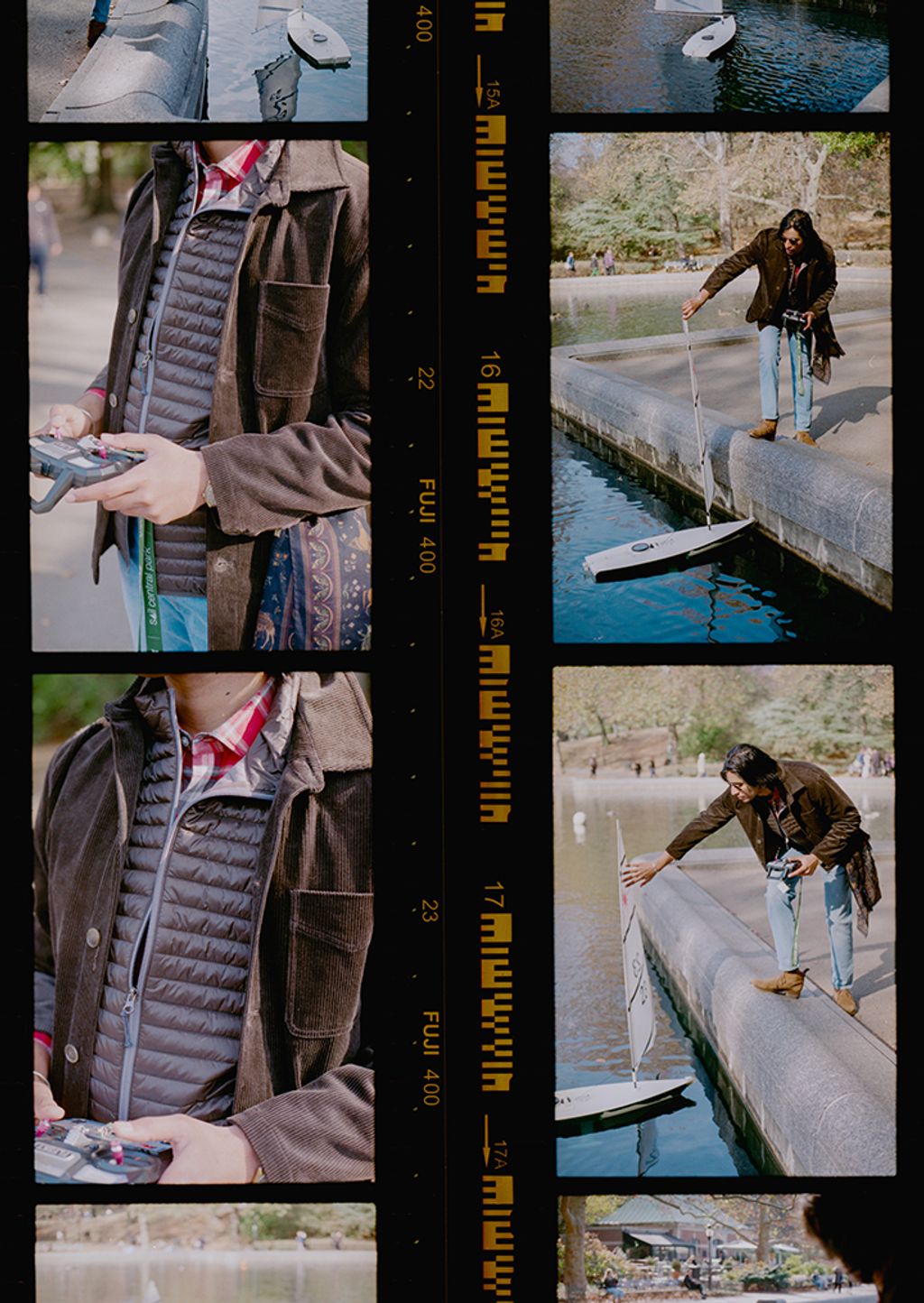 Male model modeling wearing button down shirt with sweater around shoulders 