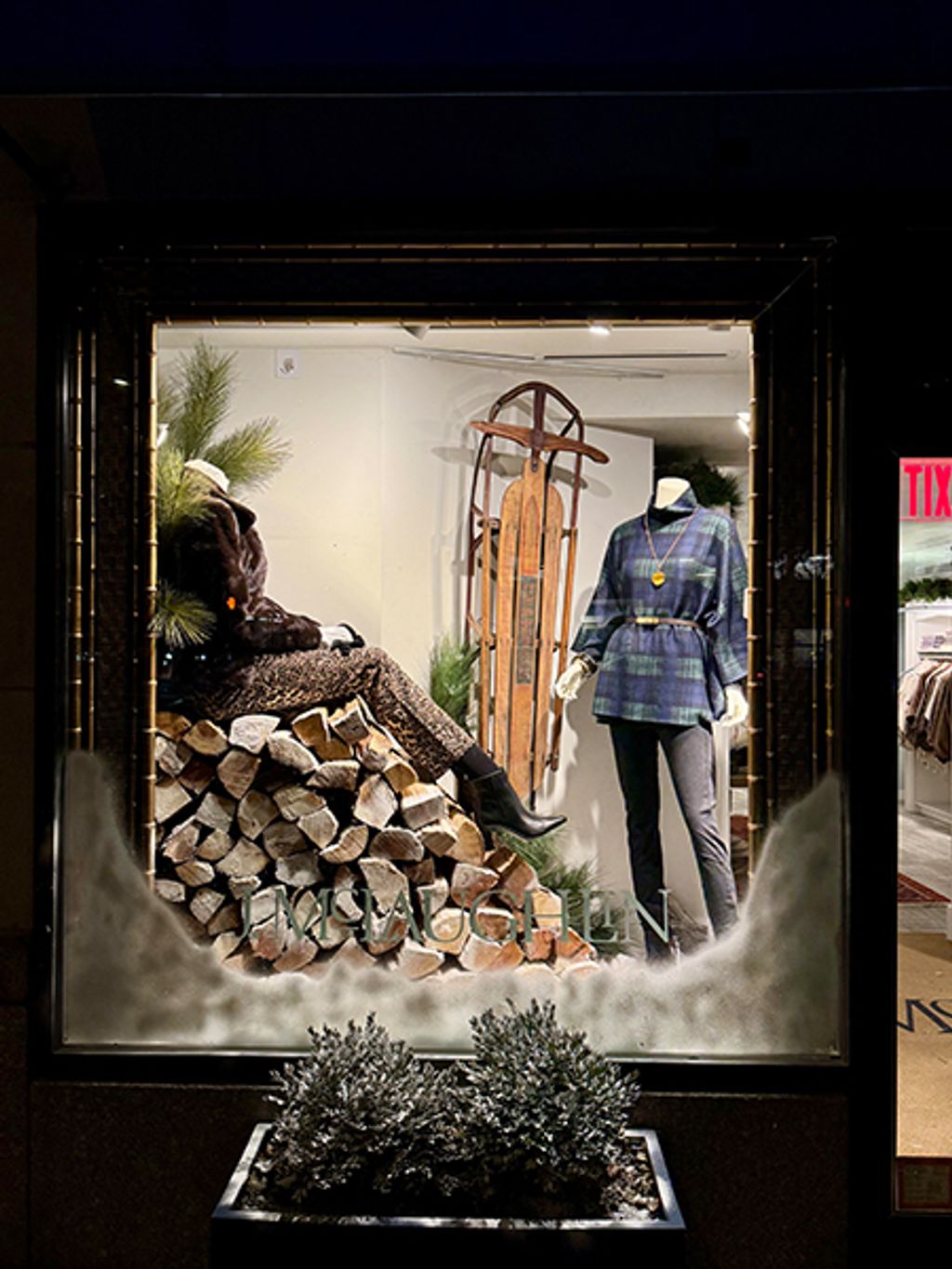 Holiday window display at storefront.