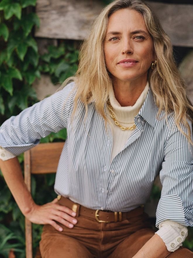 White/Pine Stripe Sloane Shirt | Women's Tops | J.McLaughlin