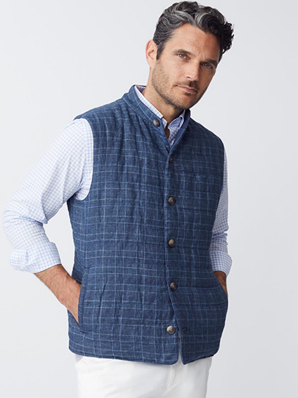 Model wearing linen vest.