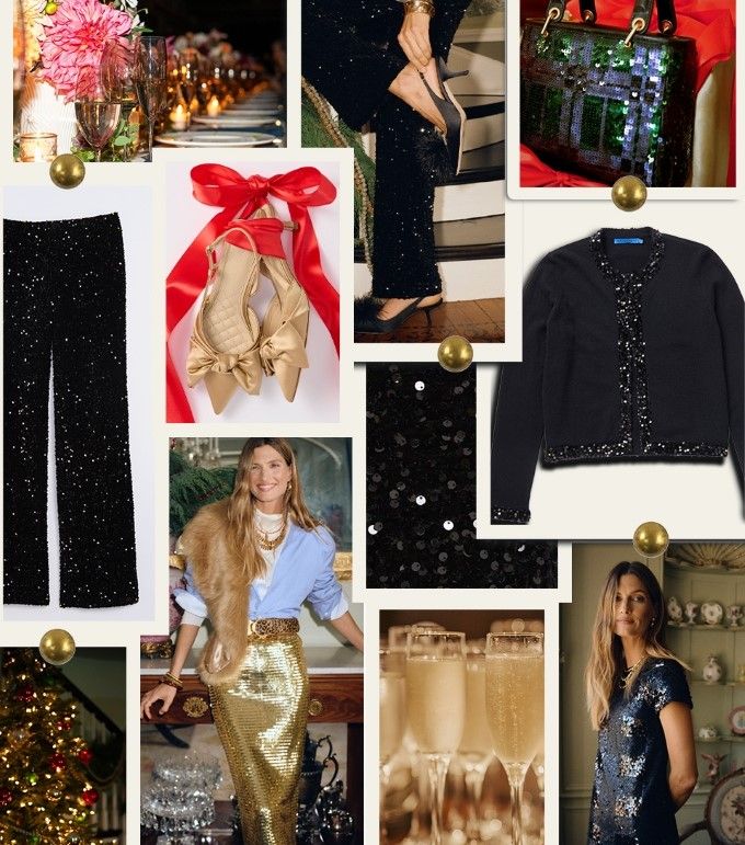 mood board of womens sequin and velvet holiday themes party RSVP imagery