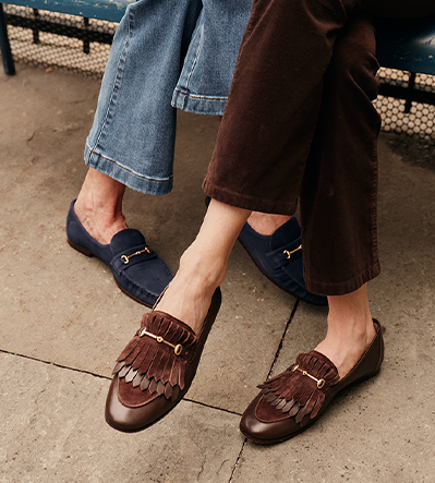 model wearing lois top, watson and pant and loafer in green.