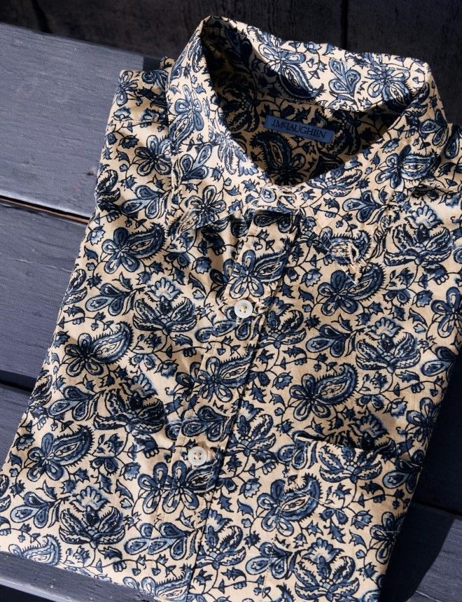 mens floral patterned shirt on a table