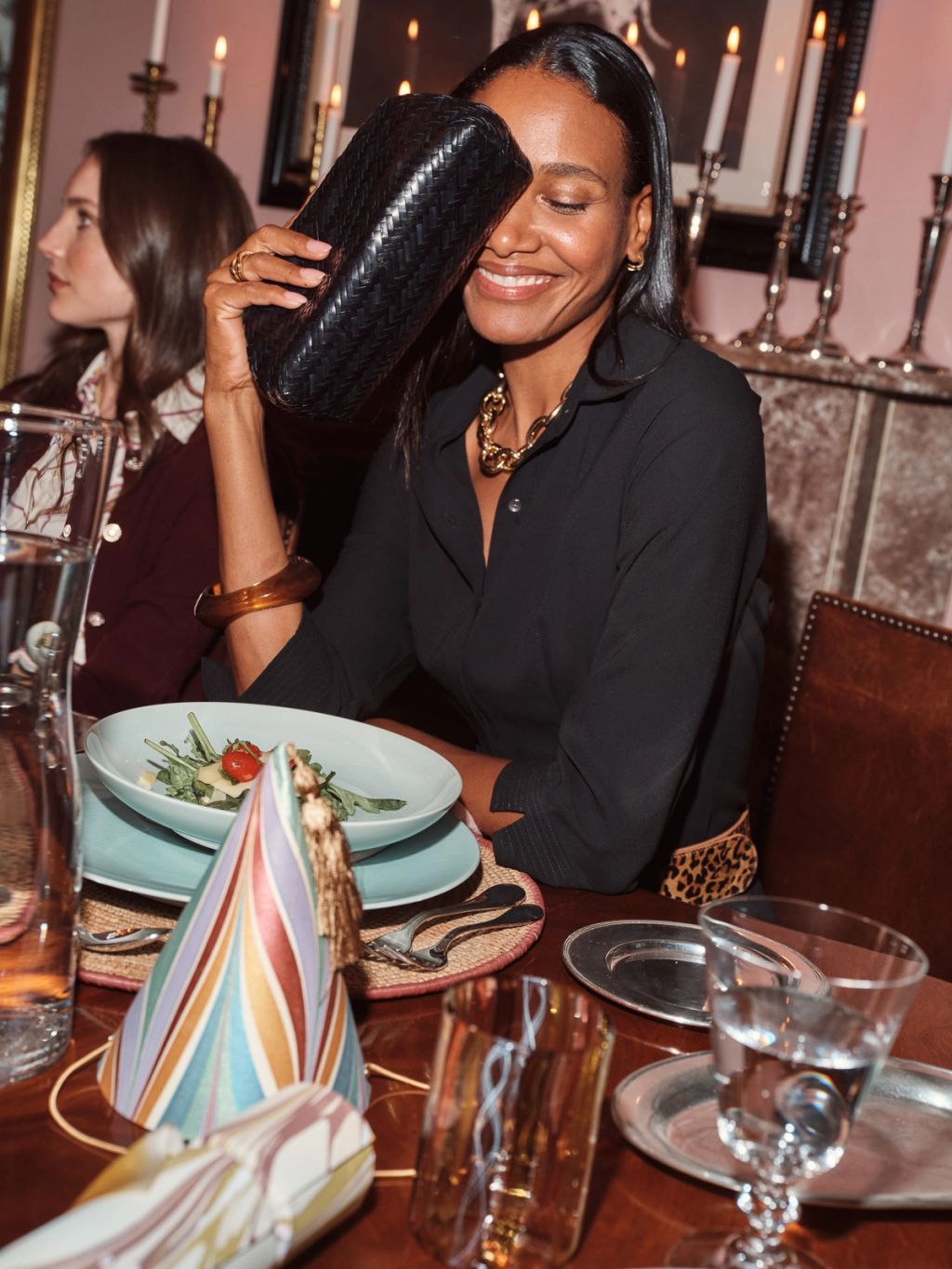 Model at dinner party