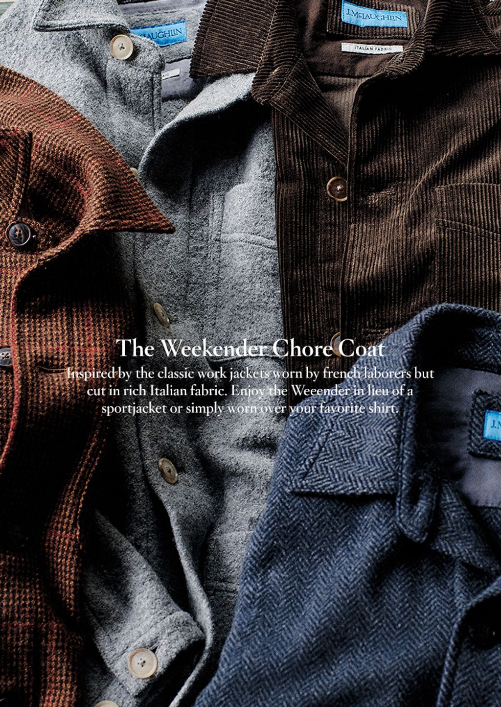 Close up of chore jackets