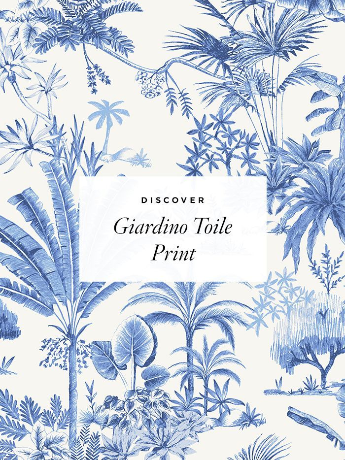 blue and white toile print block with print name copy block overlayed