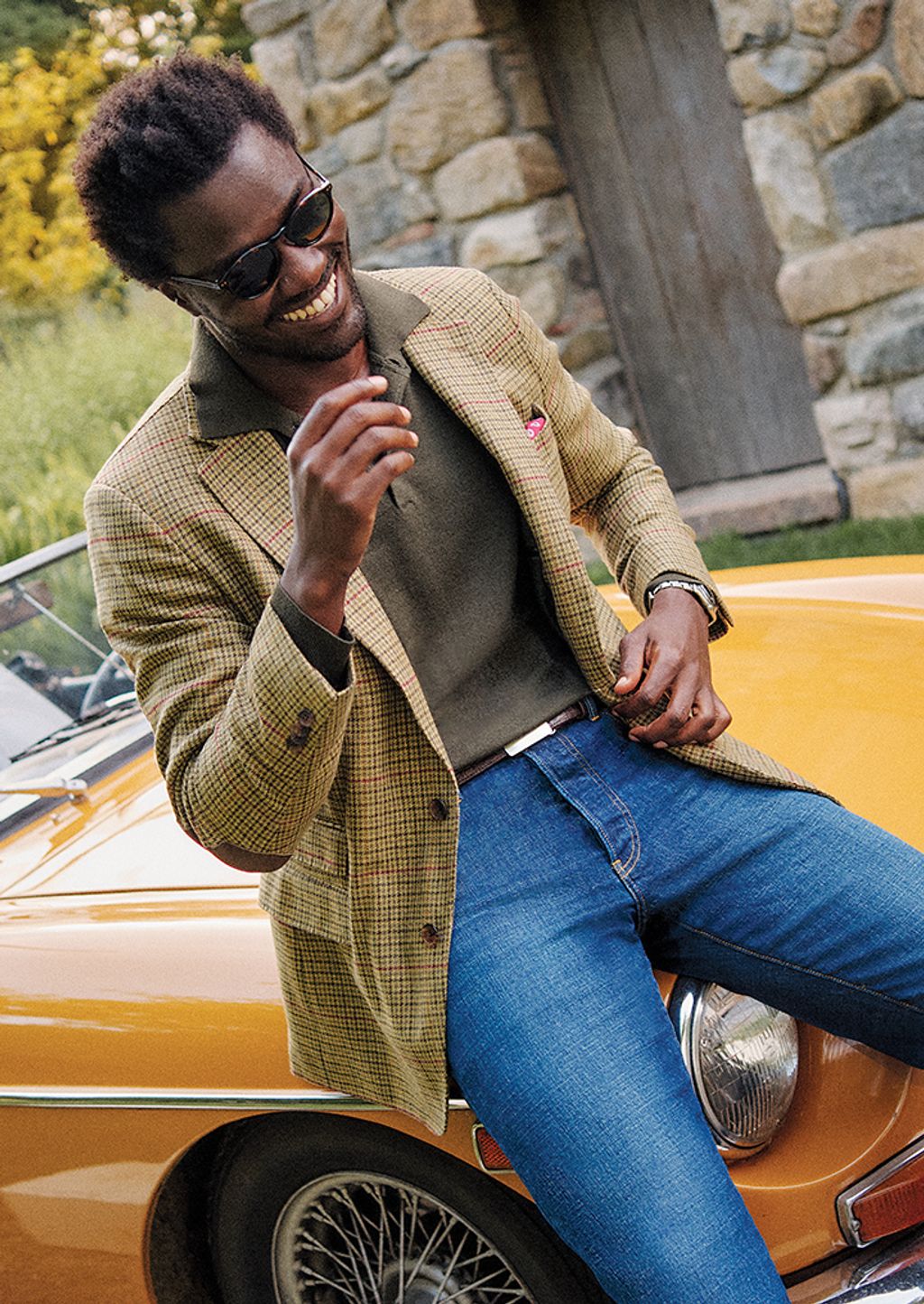 Male model wearing Italian tweed jacket