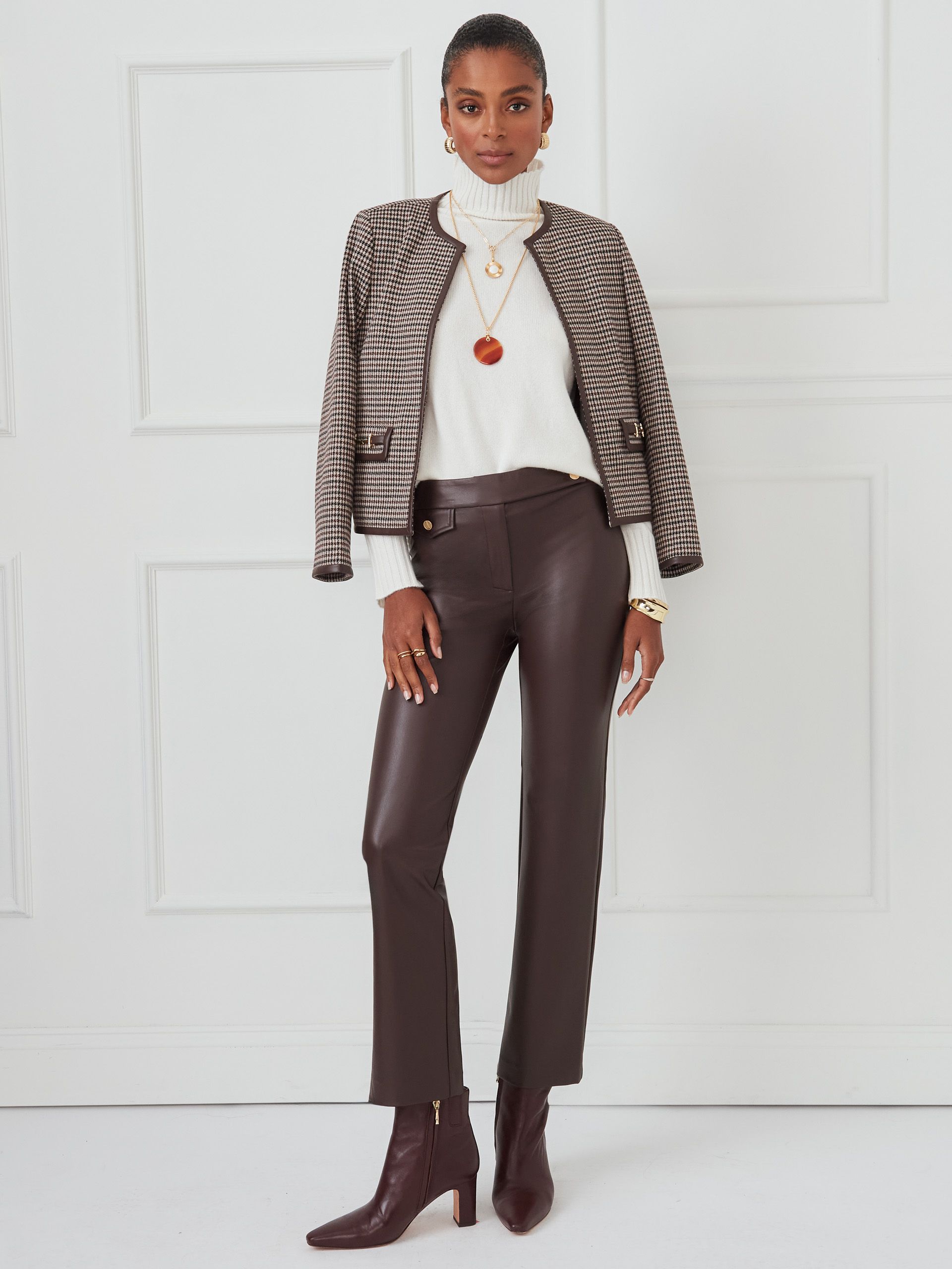 Cream/Brown/Black Houndstooth Jacquard Cyna Jacket | Women's
