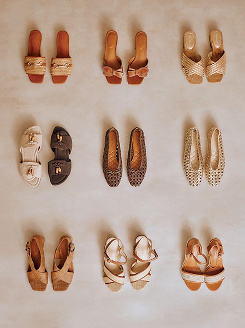 Laydown shot of spring sandals and flats