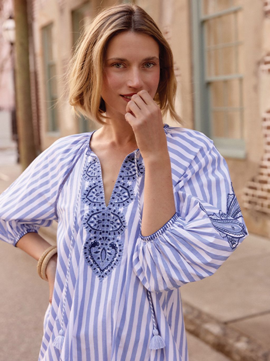 Model in striped dress in Charleston