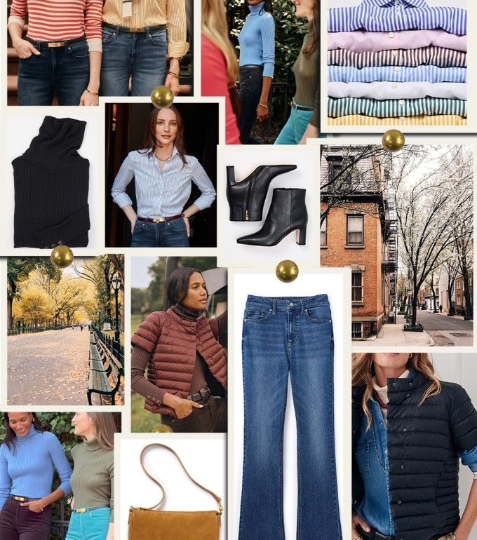 mood board of womens casual clothing across multiple categories and colors