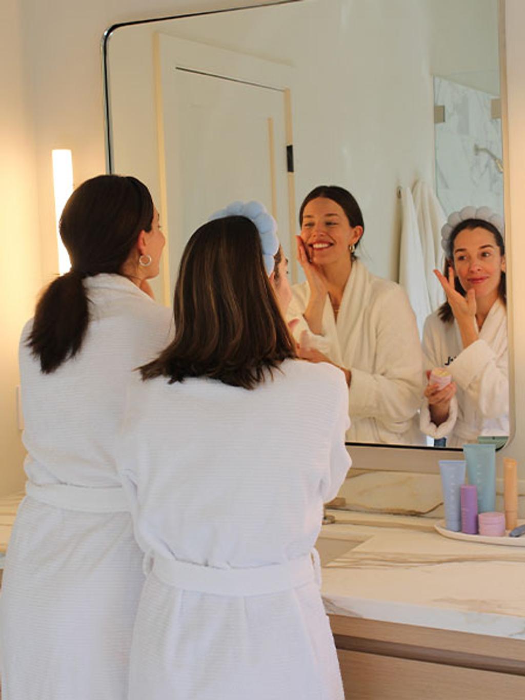 Emily and Christina doing their skincare routines Emily and Christina doing their skincare routines