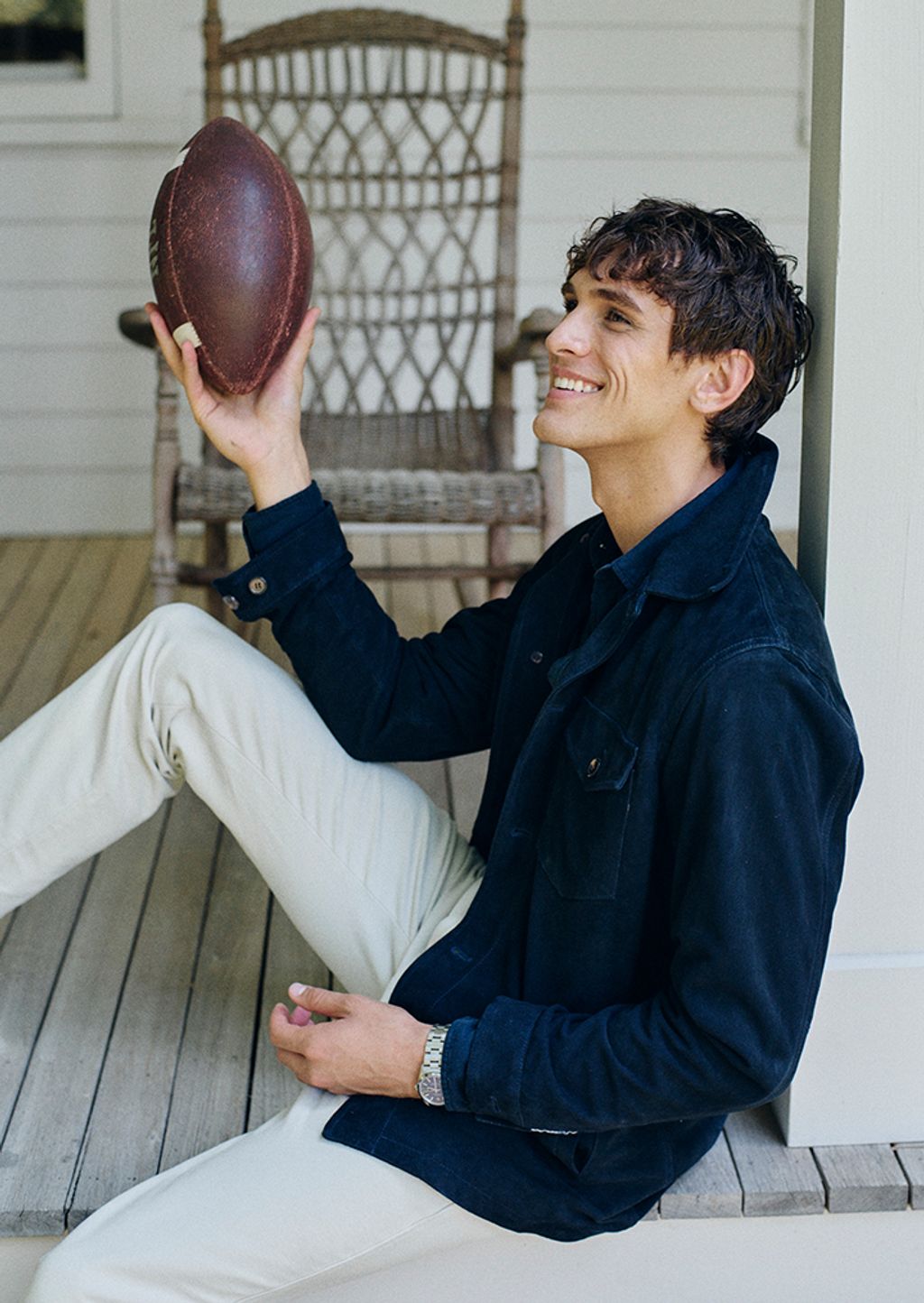Male model with suede shirt jacket