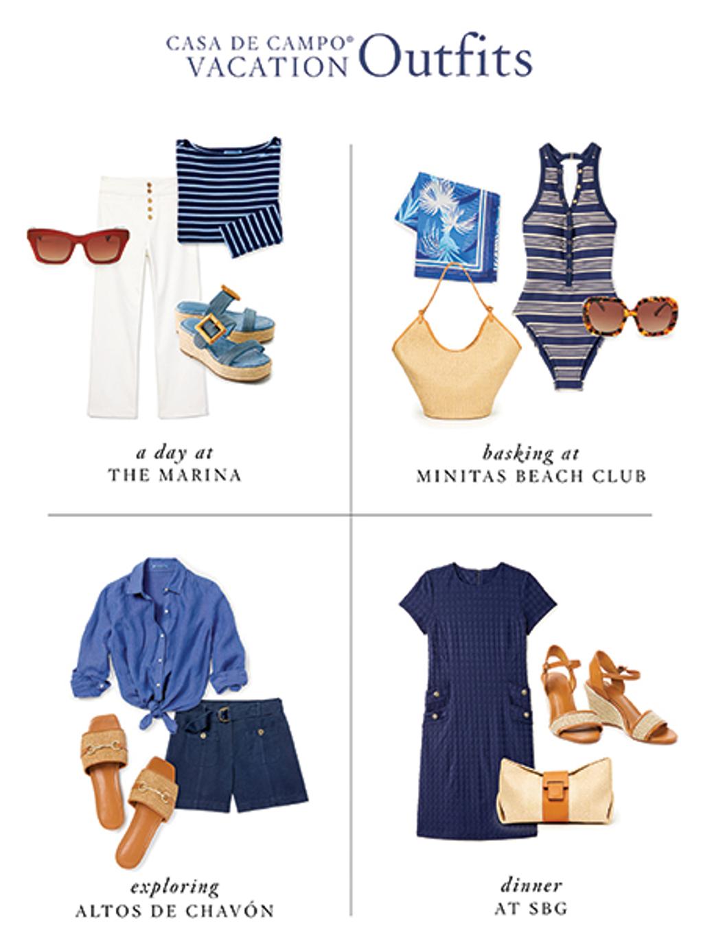 Flatlays of Casa de Campo vacation outfits