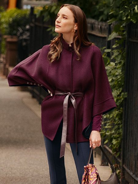 Model in burgundy wrap