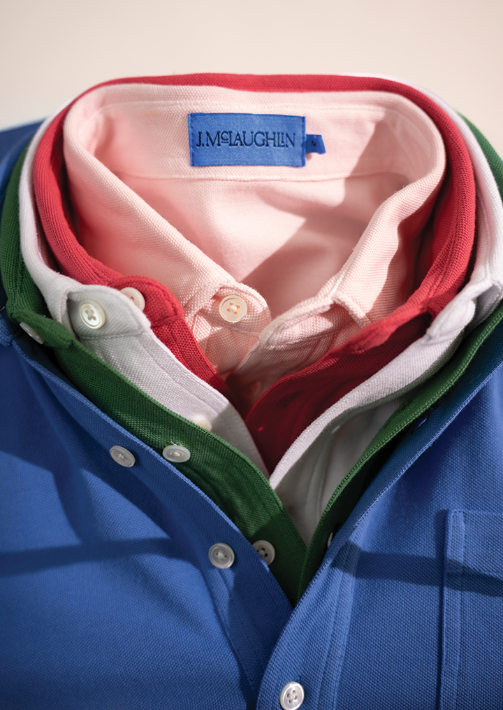 Mens linen polos stacked by color