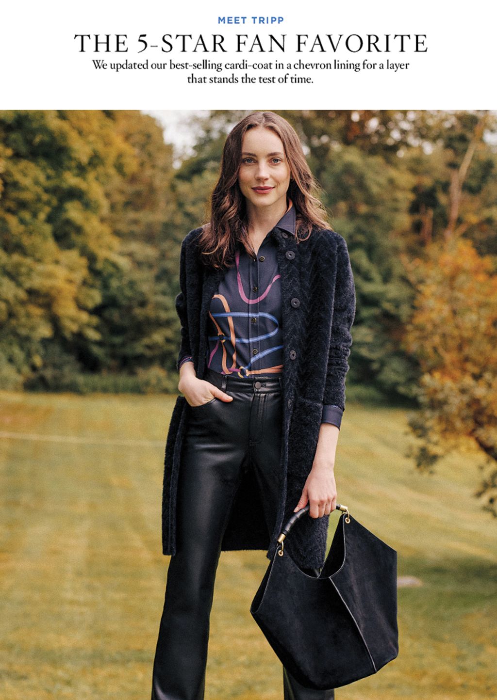 Woman in black faux fur jacket
