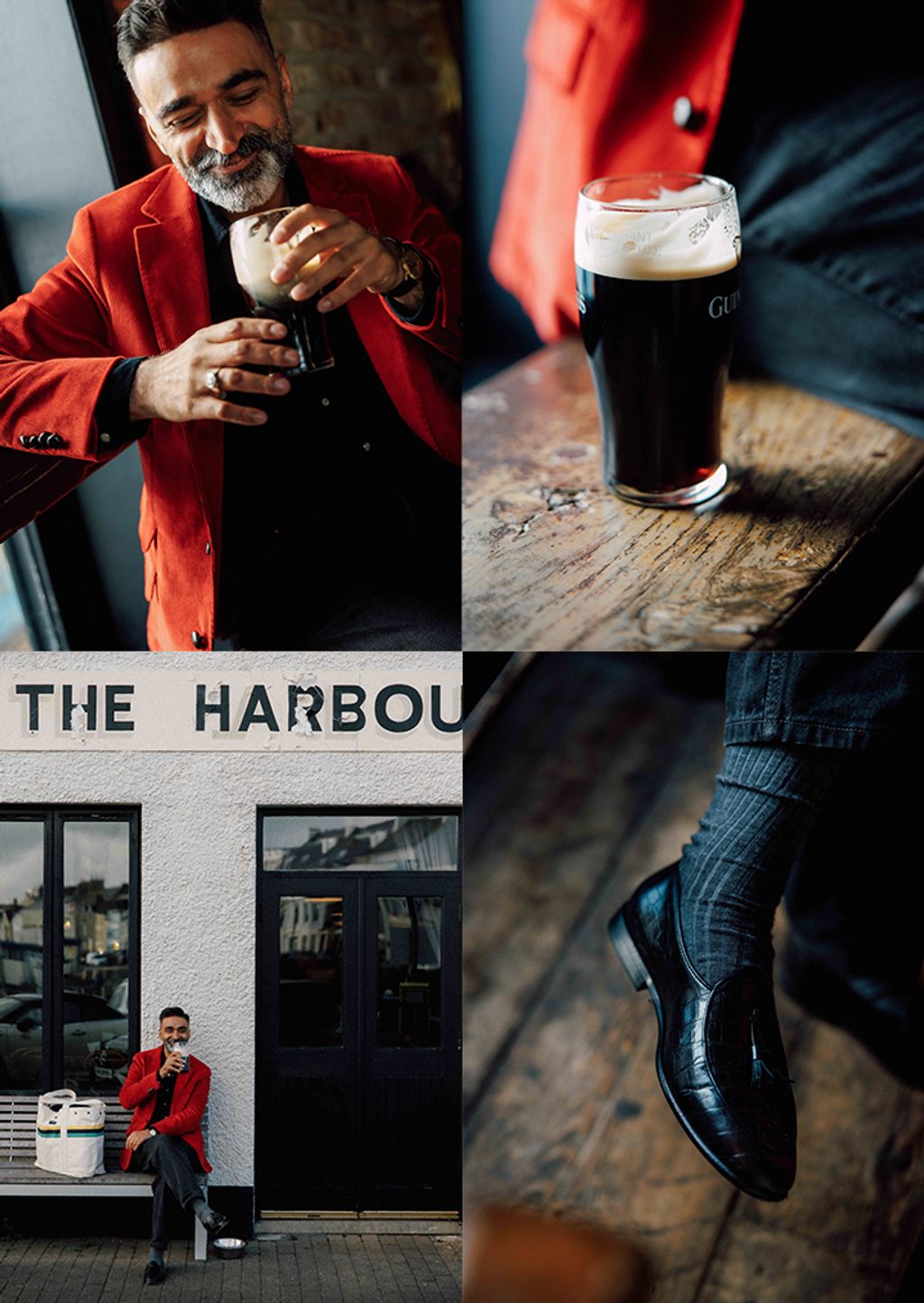 quad of red cordury blazer in lifestyle