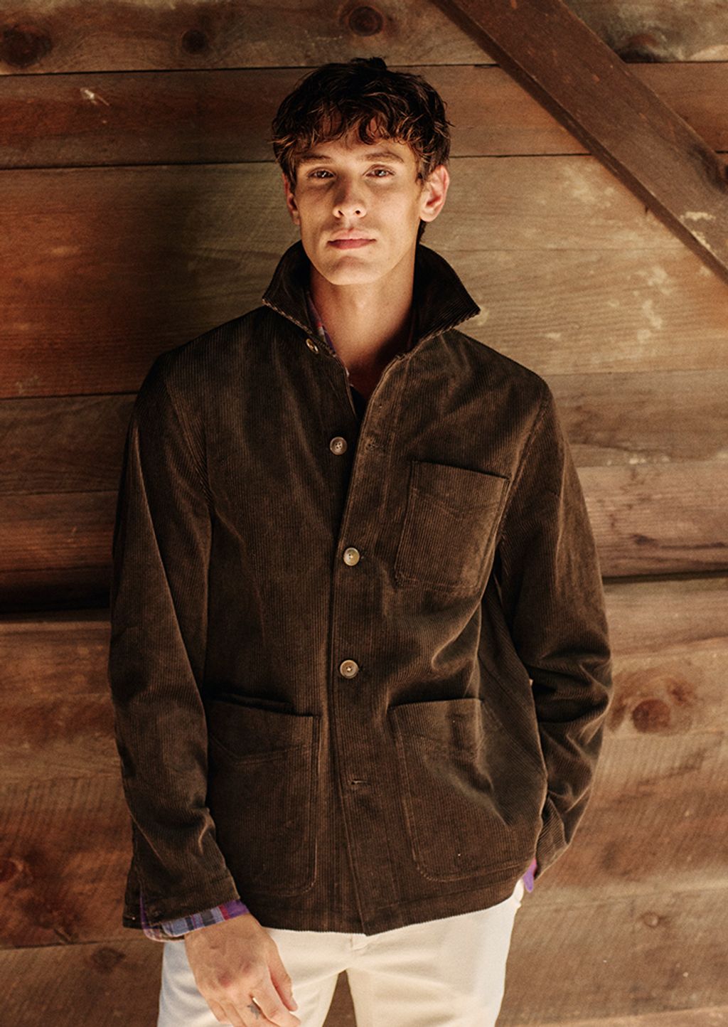 Male model with suede shirt jacket