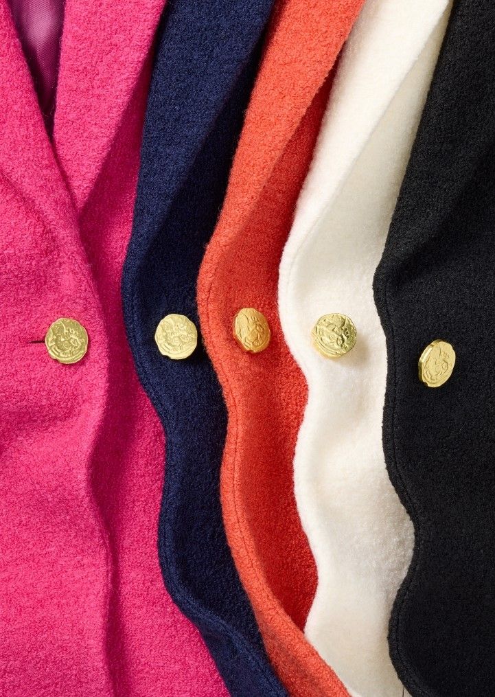 close up image of womens boucle blazers in various colors