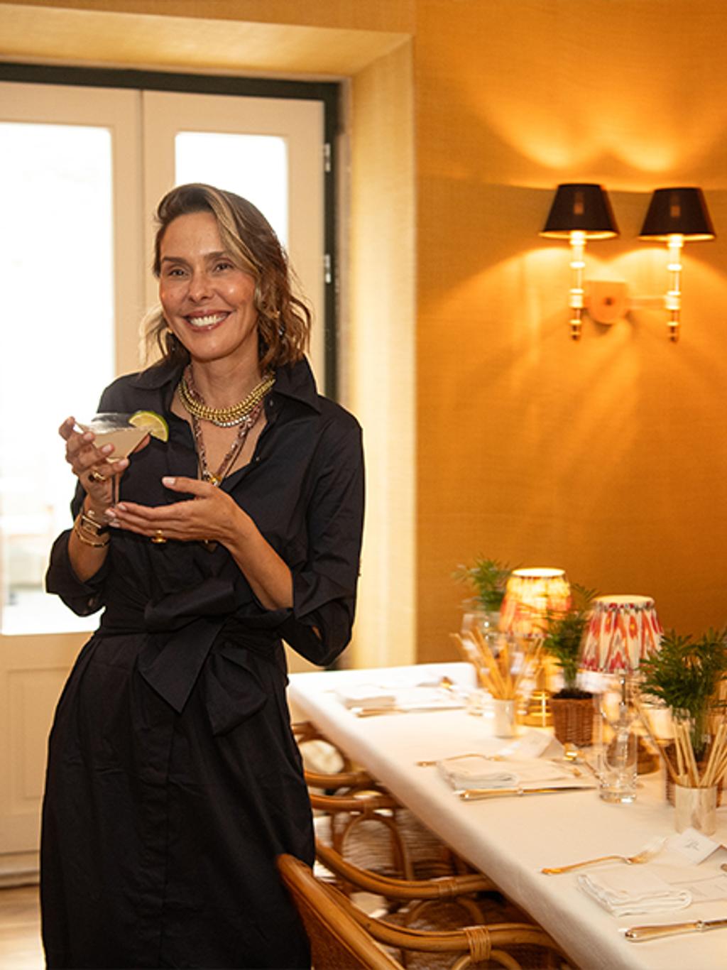 Filipa de Abreu wearing our side tie midi dress at our Lisbon dinner.