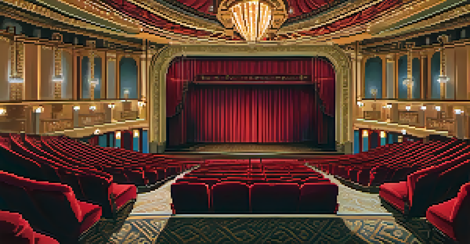 The interior of the restored Paramount Theatre in Austin, featuring ornate decorations, red seats, and a well-lit stage.