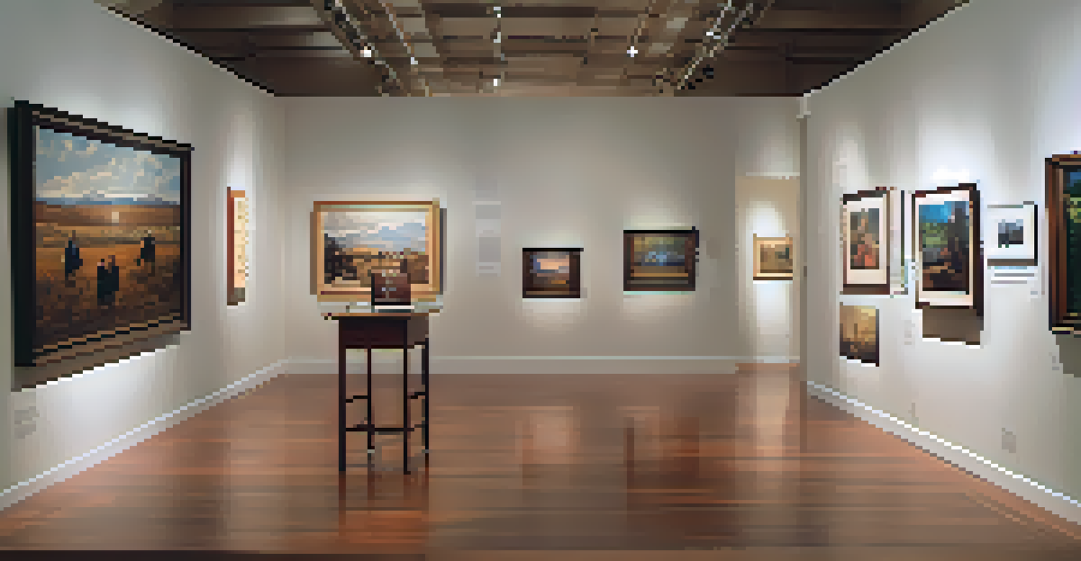 Visitors exploring an art exhibit featuring Texas artists in a local museum gallery.