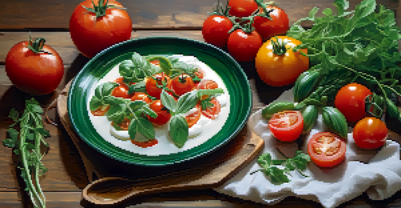 A close-up of a beautifully plated dish with vibrant colors and textures on a rustic wooden table.
