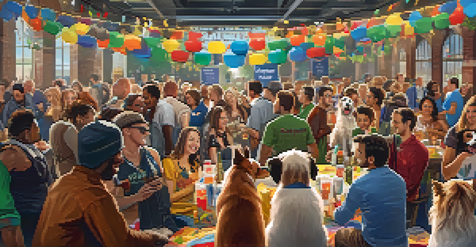 A festive dog-friendly brewery event with dogs in costumes and a lively crowd enjoying the atmosphere.