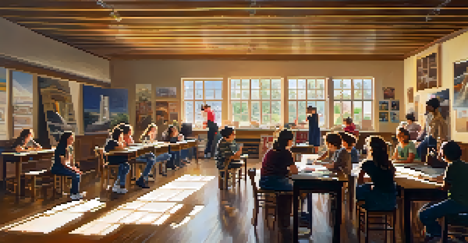 A cozy workshop in a community theater, with young artists learning acting techniques from an instructor.