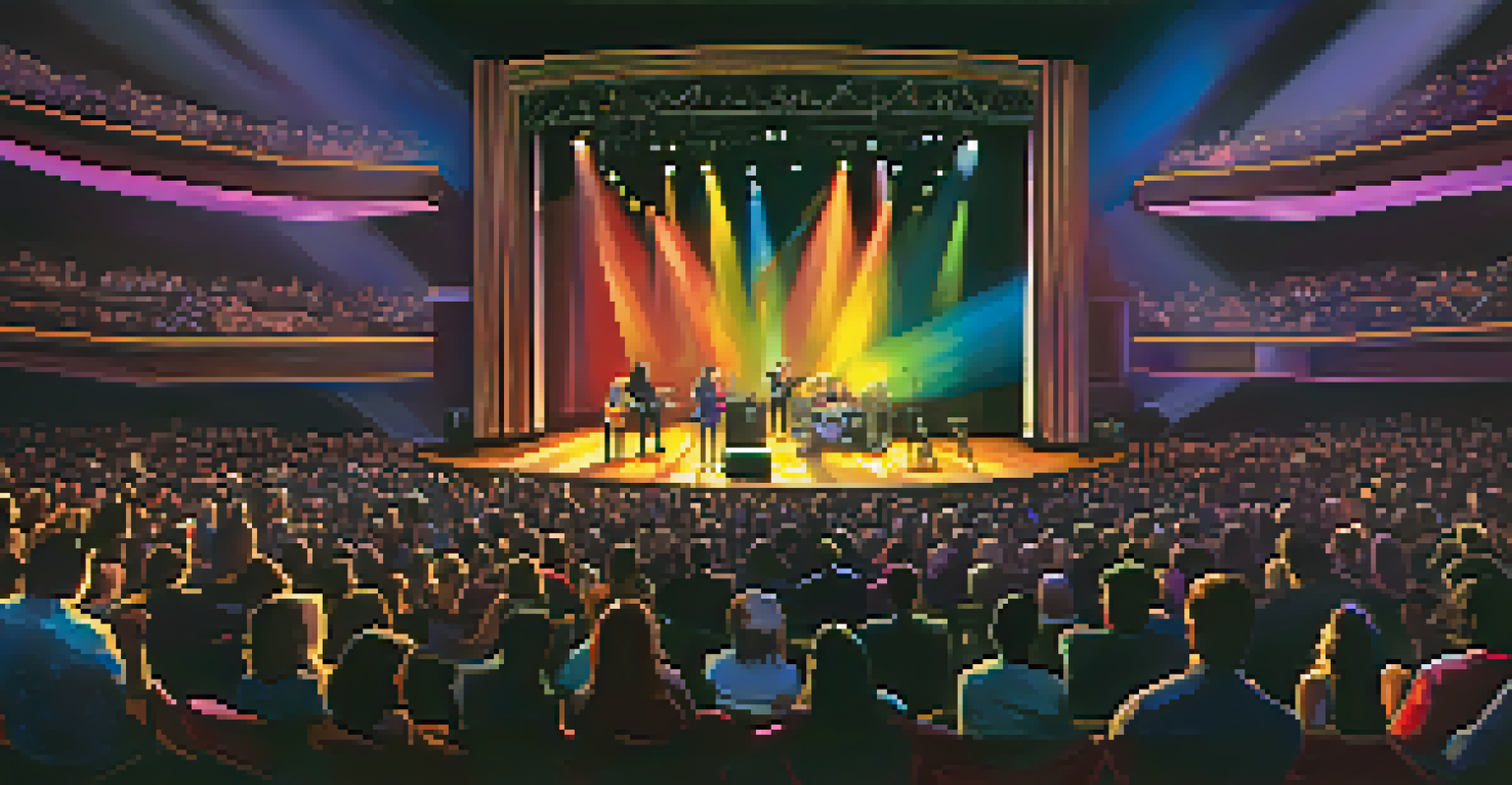 An intimate concert at the Moody Theater, featuring colorful stage lights and an excited audience.