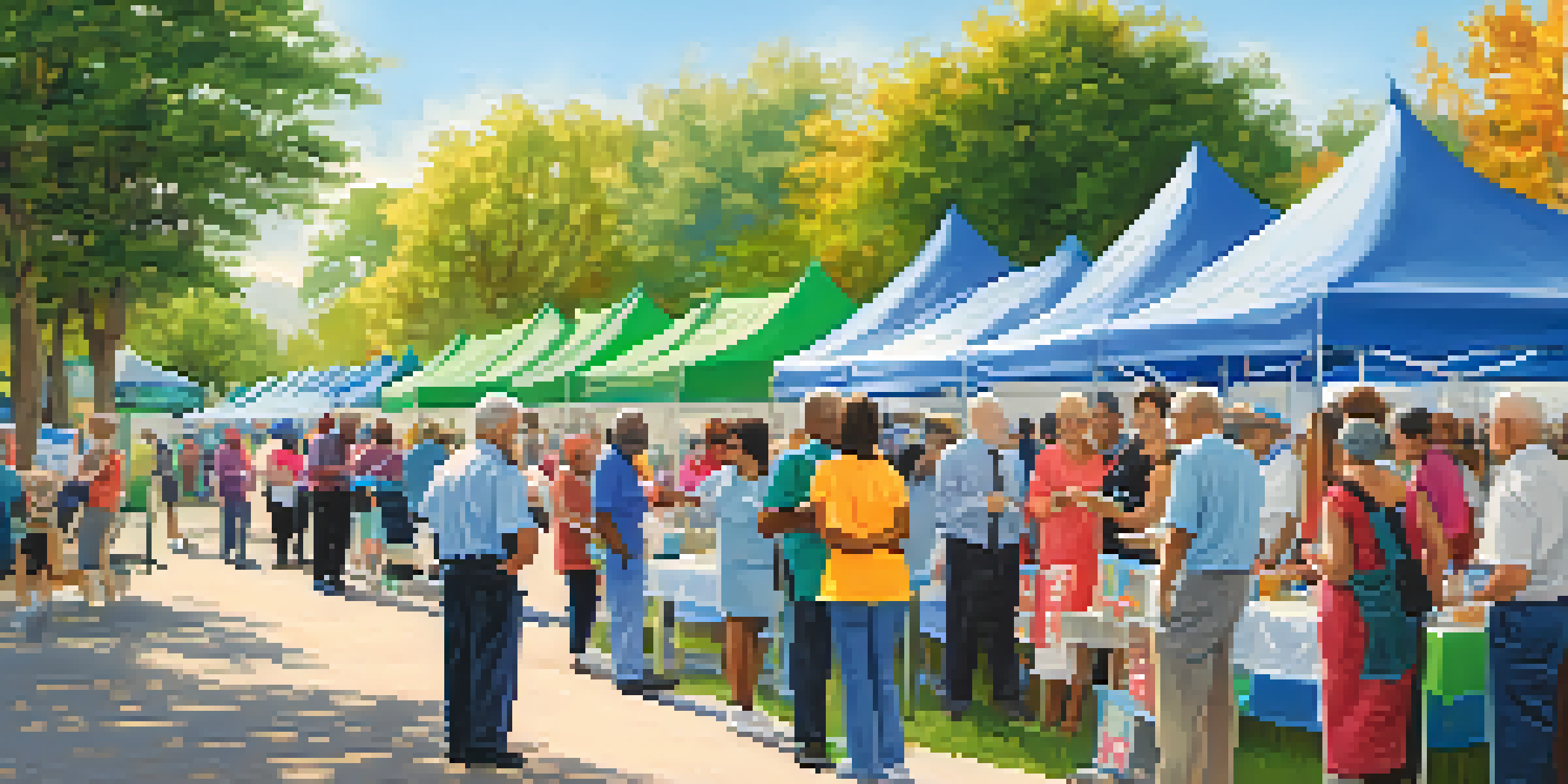A vibrant community health fair in Austin, showcasing seniors interacting with healthcare professionals and receiving screenings.
