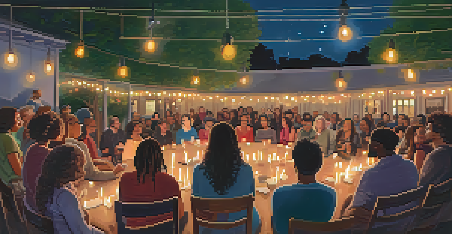 An intimate poetry reading at the Austin Poetry Festival with poets on stage and an engaged audience, illuminated by warm lighting.