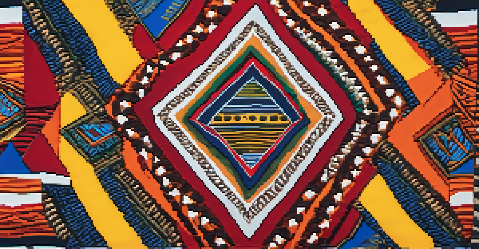 A close-up view of a brightly colored, handcrafted garment from Bantu, showcasing intricate prints against a textured background.